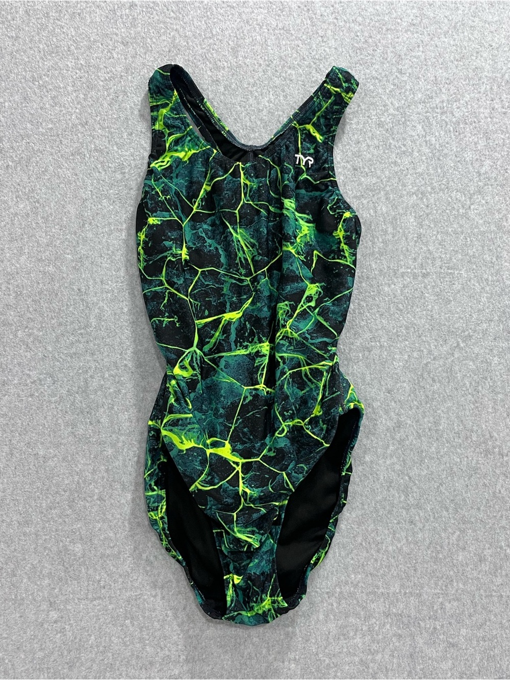 TYR Neon Green Marble-Pattern Womens One-Piece Swimsuit Size Large Logo